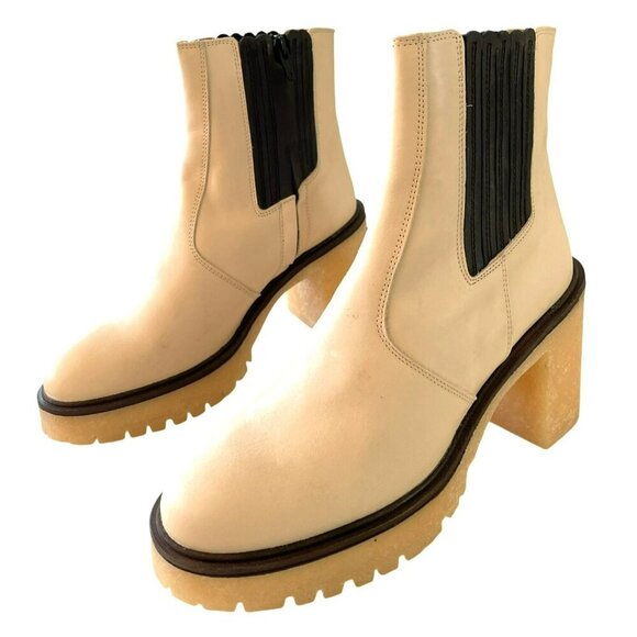 Free People Beige Leather Platform Chelsea Boots Chunky Lug Sole 8.5 Size 39 - Picture 3 of 10